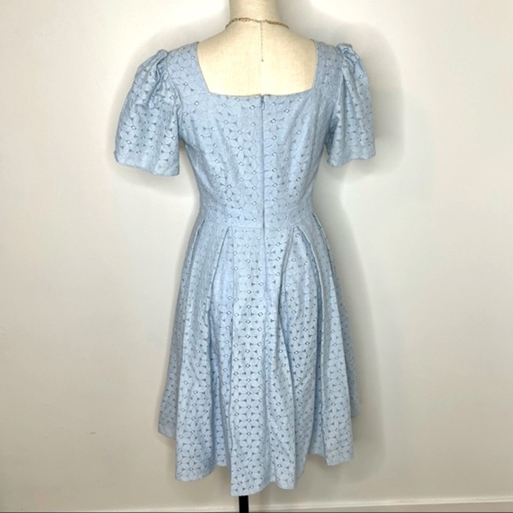 Rachel Parcell Light Blue Eyelet Puff-Sleeve Fit-and-Flare Dress - Picture 7 of 8